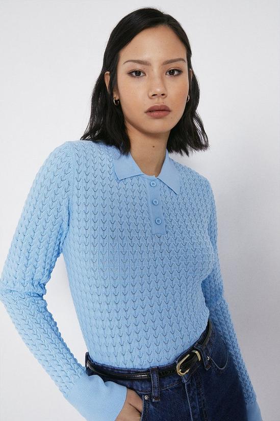Warehouse Scallop Stitch Long Sleeve Polo Jumper 1