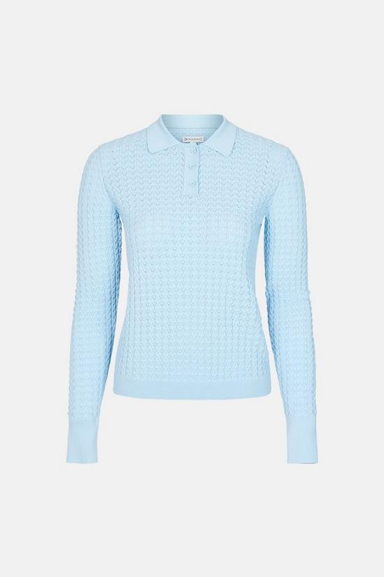 Warehouse Scallop Stitch Long Sleeve Polo Jumper 5