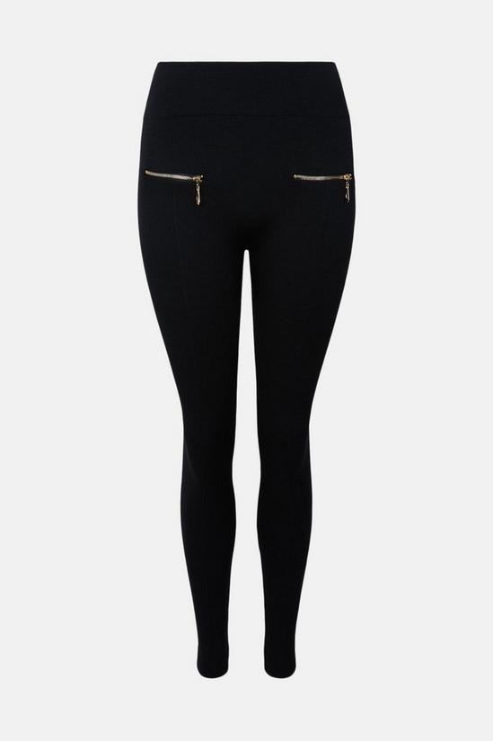 Warehouse Black Fleeced Leggings With Gold Front Zip Pockets 4