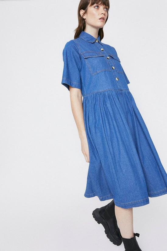 Warehouse Denim Full Skirt Midi Shirt Dress 1