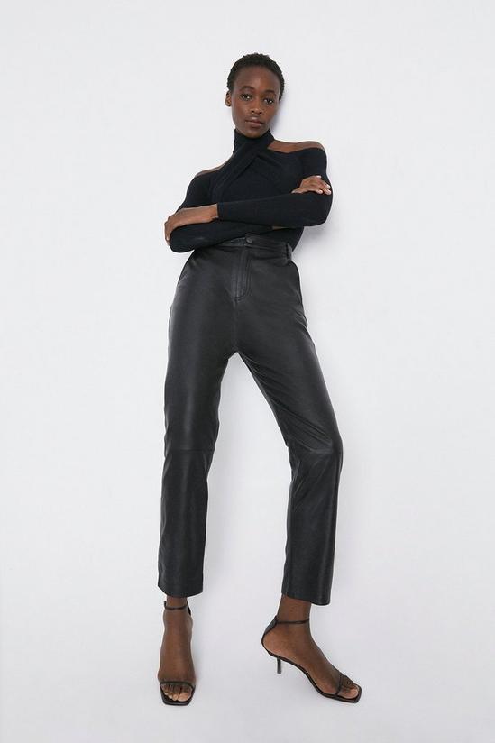 Warehouse Real Leather Straight Leg Trouser 1