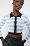 Warehouse Ribbed Stripe Cropped Polo Jumper thumbnail 1