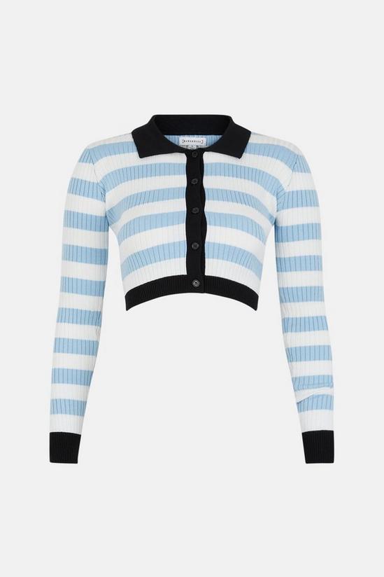 Warehouse Ribbed Stripe Cropped Polo Jumper 5