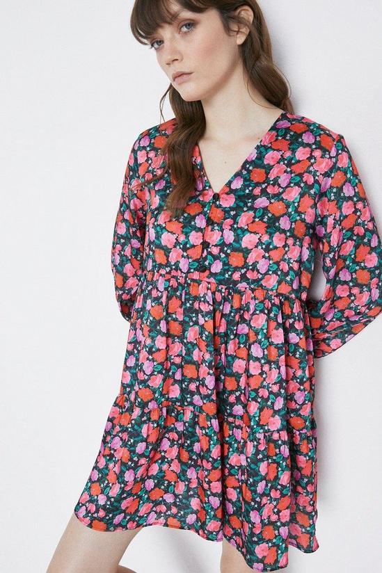 Warehouse Rose Print Tiered Mini Dress 1