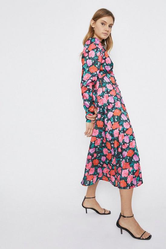 Warehouse Rose Print Puff Sleeve Button Front Midi Dress 2