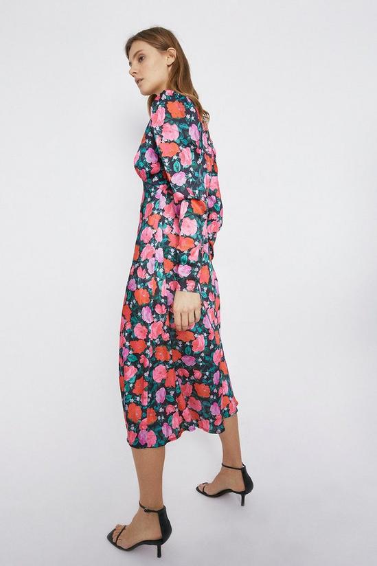 Warehouse Rose Print Puff Sleeve Button Front Midi Dress 3