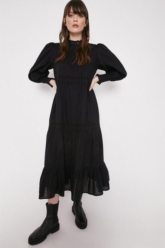 Warehouse Lace Trim Long Sleeve Midi Dress 1