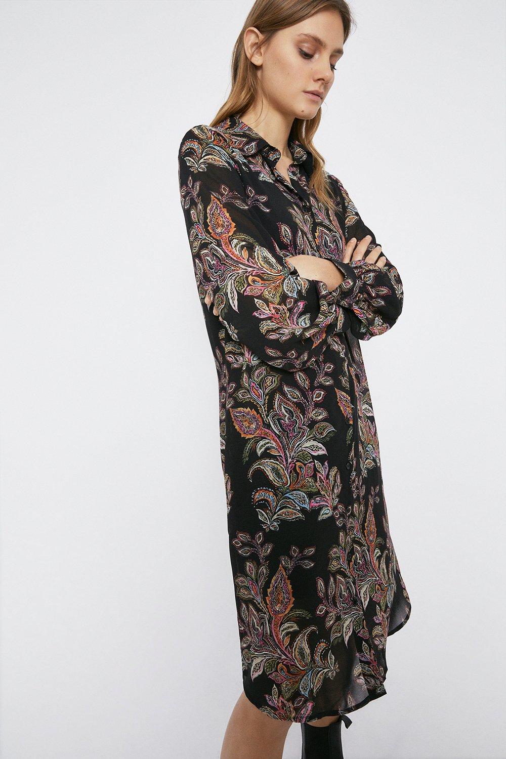 Paisley print 2025 oversized shirt dress