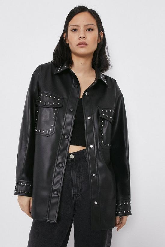 Warehouse Studded Faux Leather Shirt 4