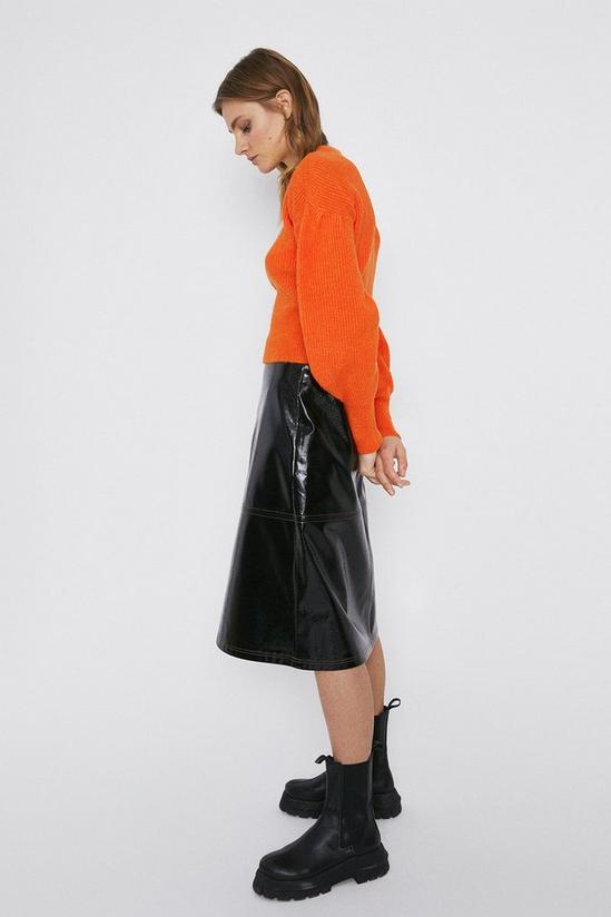 Warehouse Faux Leather Seamed Patent A Line Skirt 2