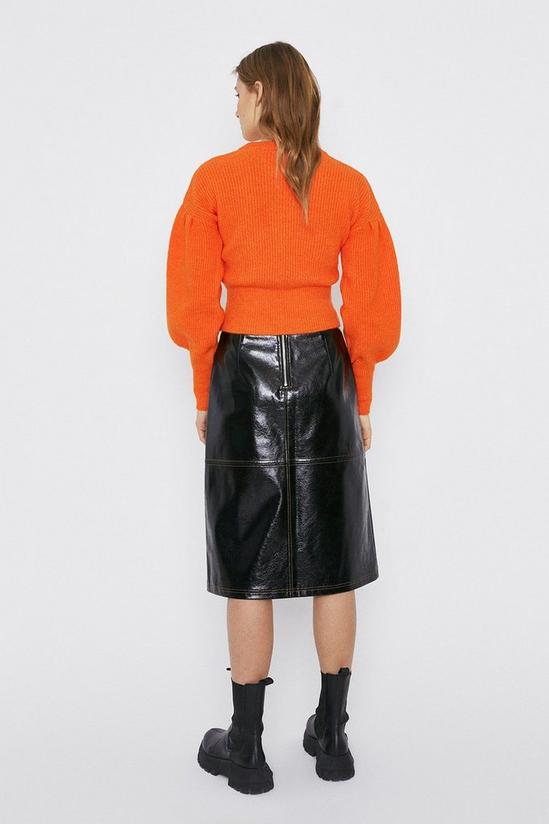 Warehouse Faux Leather Seamed Patent A Line Skirt 3