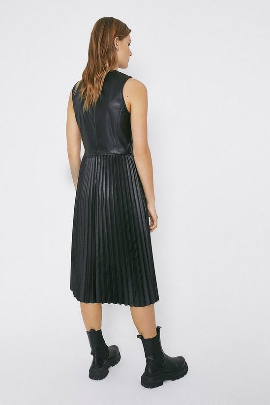 Warehouse Faux Leather Sleeveless Pleated Midi Dress 3