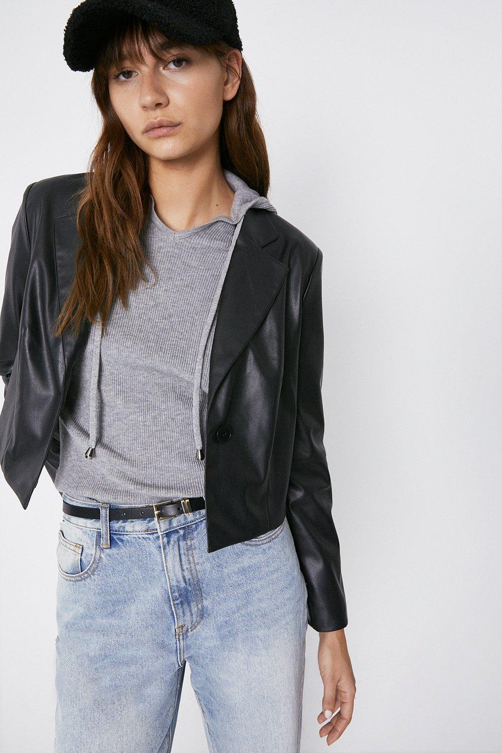 Cropped store leather blazer