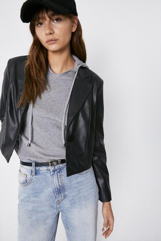 Warehouse Cropped Faux Leather Blazer 1