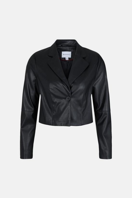 Warehouse Cropped Faux Leather Blazer 4