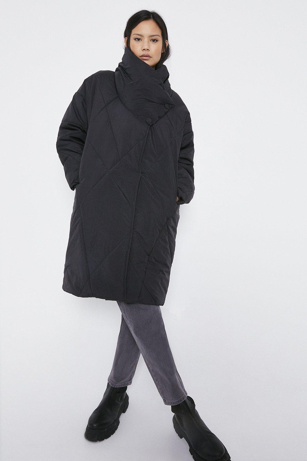 Warehouse asymmetric store padded coat