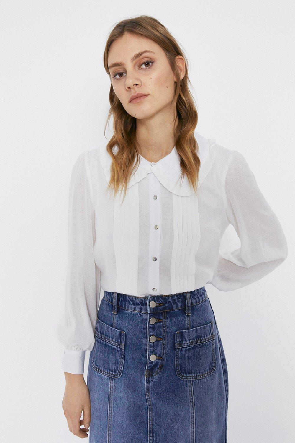 Tops | Pintuck Collar Detail Blouse | Warehouse