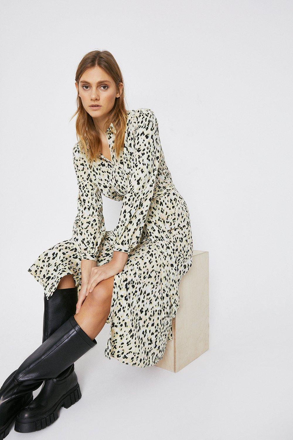 Leopard print 2025 shirt dress warehouse