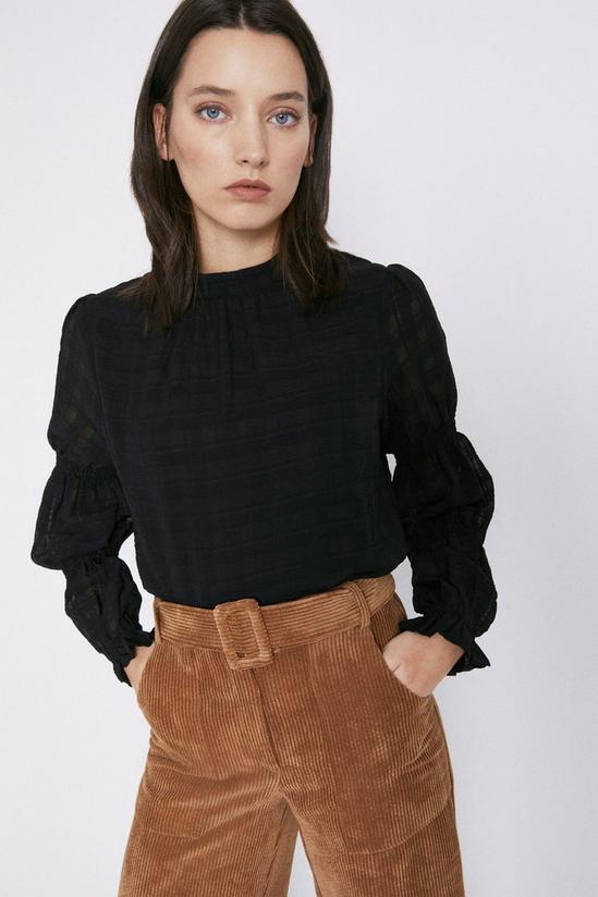 Warehouse Textured Check Tiered Sleeve Top 1