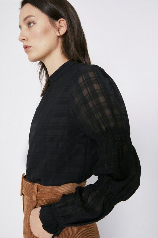 Warehouse Textured Check Tiered Sleeve Top 2