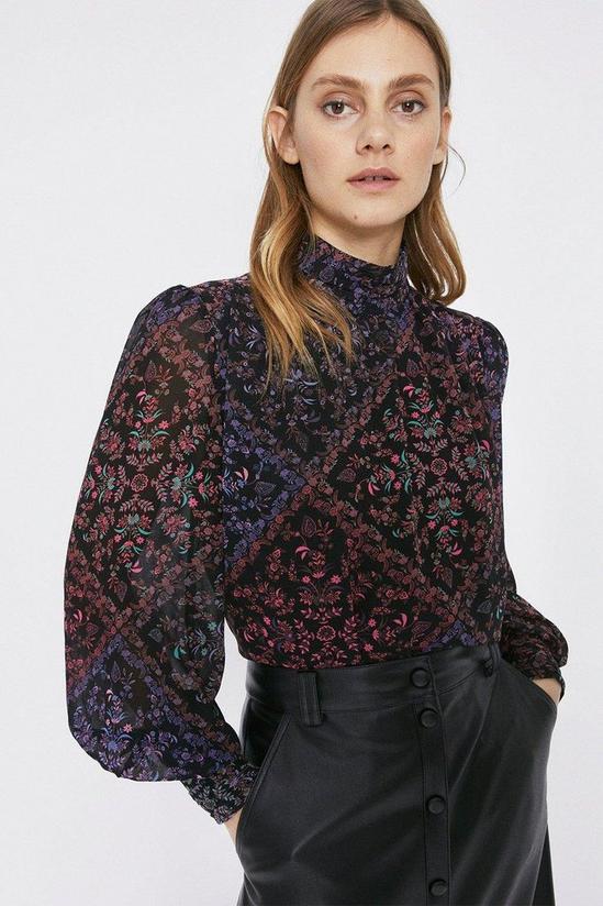 Warehouse Paisley Ruched Neck Detail Top 1