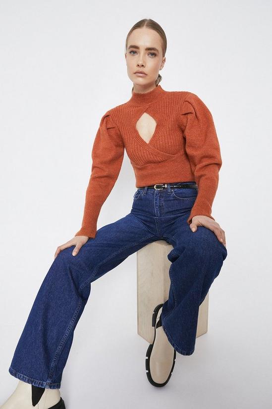 Warehouse Cut Out Puff Sleeve Cropped Jumper 1