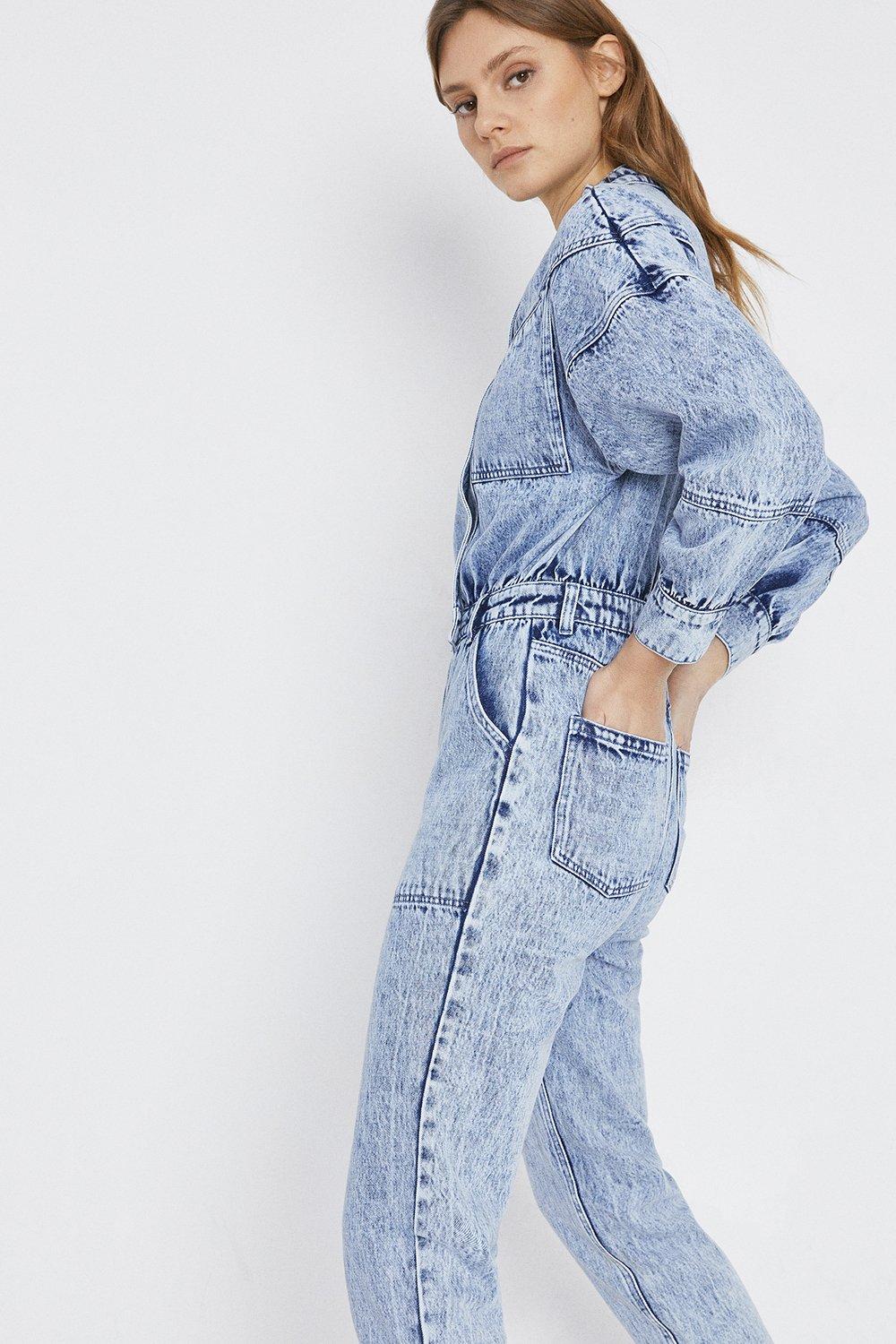 Blue Acid Wash Denim Jumpsuit | SilkFred US