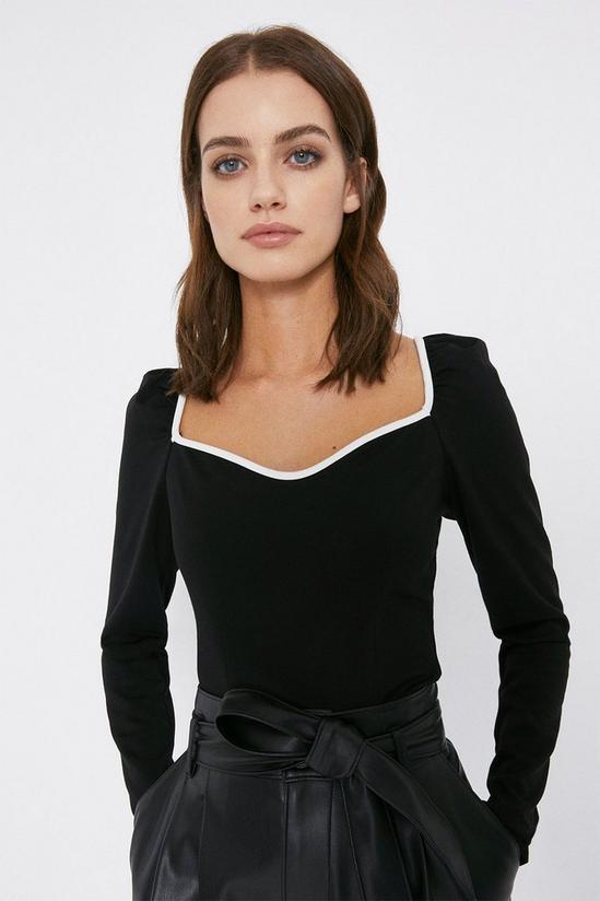 Warehouse Contrast Tipped Long Sleeve Ponte Top 1