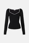 Warehouse Contrast Tipped Long Sleeve Ponte Top thumbnail 4