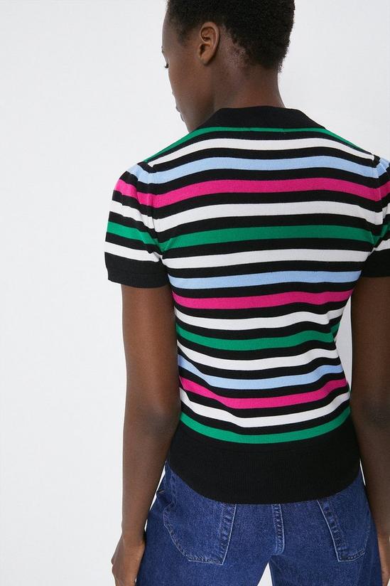 Warehouse Multi Stripe Puff Sleeve Knitted Polo 3