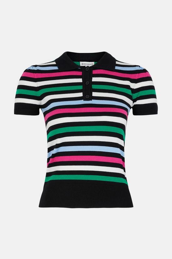 Warehouse Multi Stripe Puff Sleeve Knitted Polo 5