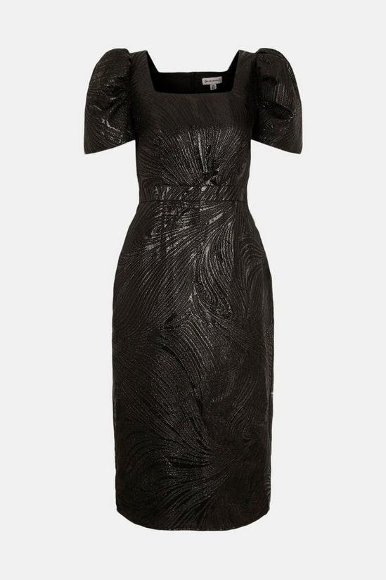 Warehouse Jacquard Puff Sleeve Midi Dress 4