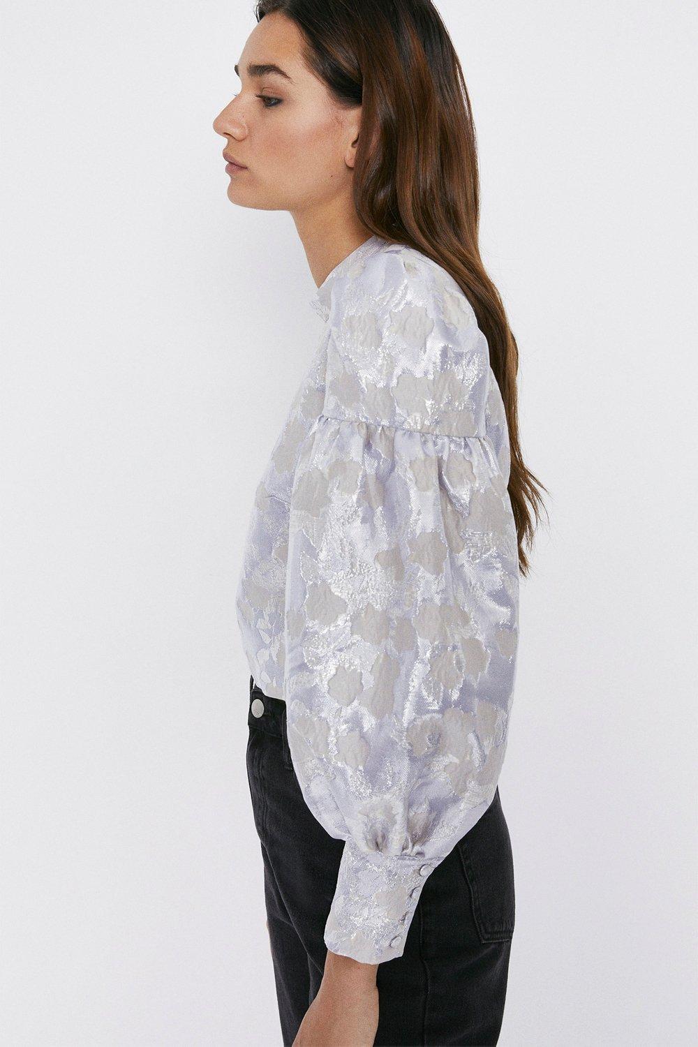 Tops | Jacquard Puff Sleeve Top | Warehouse