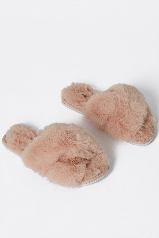 Warehouse Cross Front Furry Slippers 2