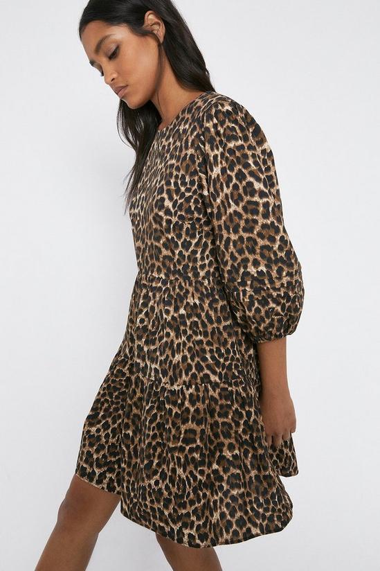 Warehouse Leopard Tiered Puff Sleeve Mini Dress 1
