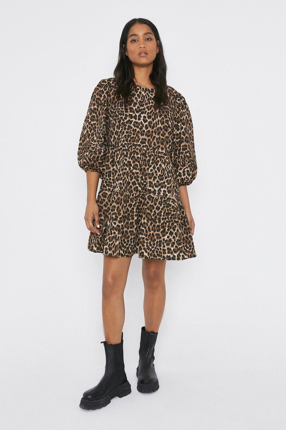 Warehouse leopard sale tiered dress