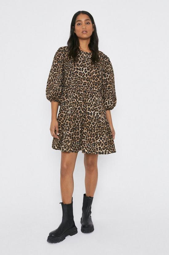 Warehouse Leopard Tiered Puff Sleeve Mini Dress 2