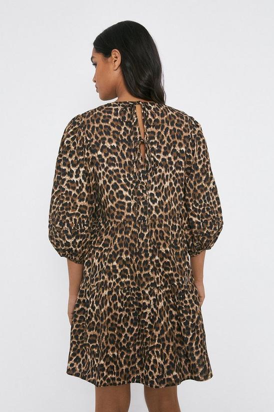 Warehouse Leopard Tiered Puff Sleeve Mini Dress 3