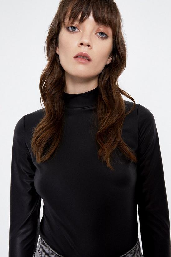 Warehouse Faux Leather Funnel Neck Top 1