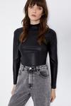 Warehouse Faux Leather Funnel Neck Top thumbnail 2