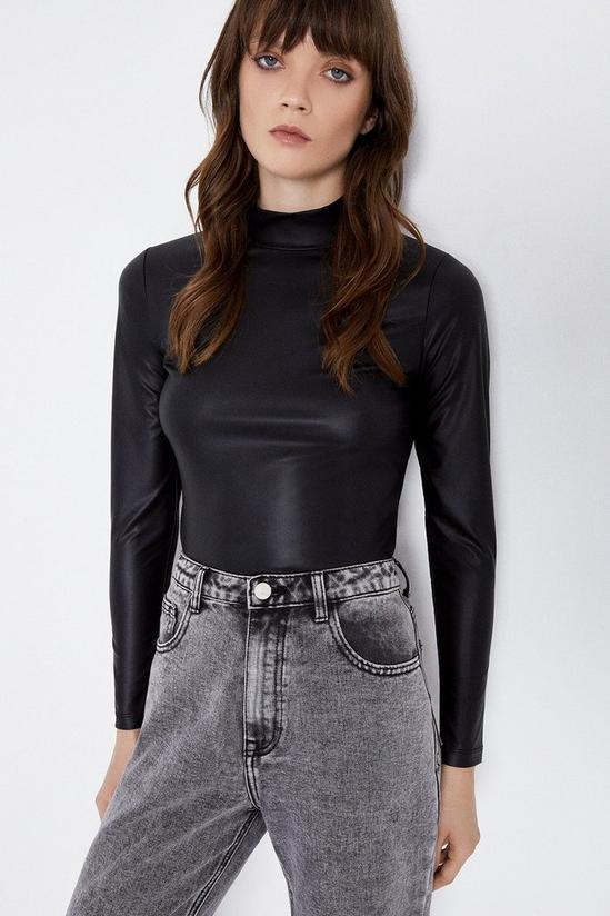 Warehouse Faux Leather Funnel Neck Top 2