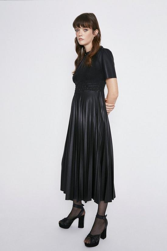 Warehouse Shirred Waist Pleated Faux Leather Dress 1