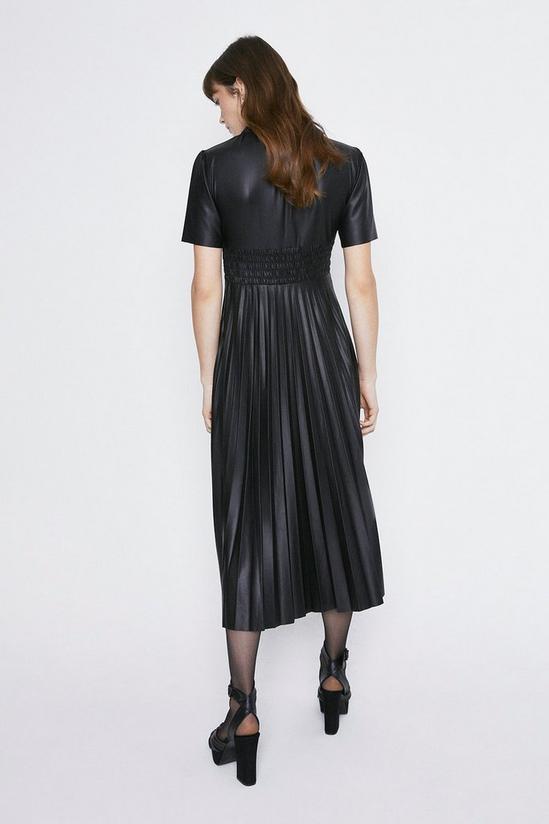 Warehouse Shirred Waist Pleated Faux Leather Dress 3