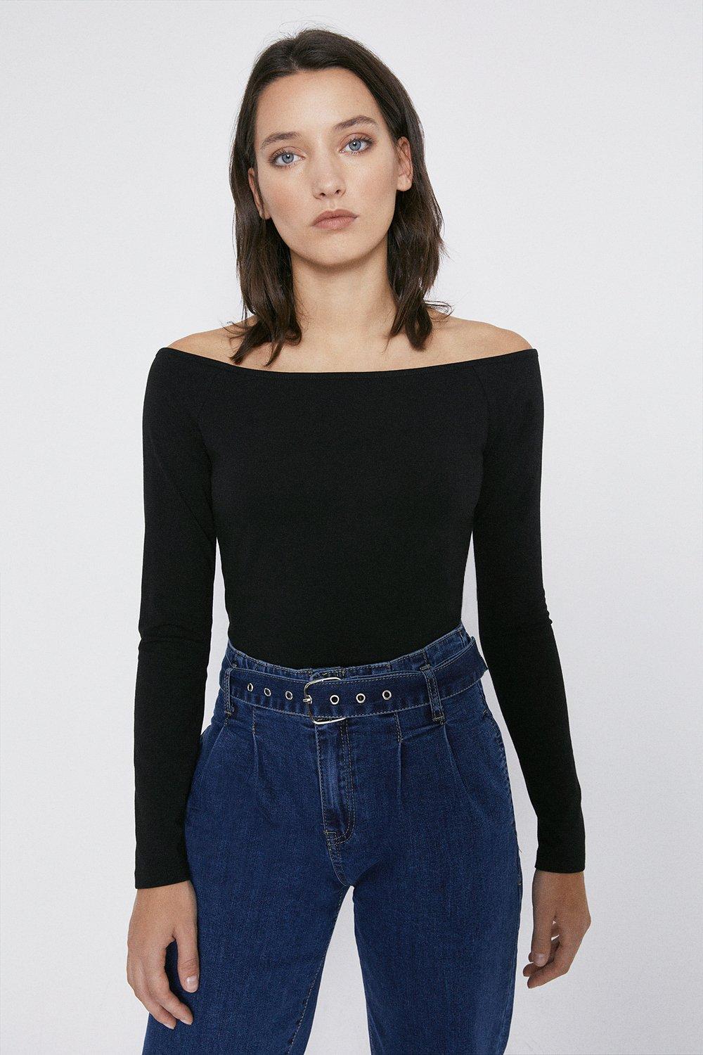 Black long sleeve bardot top online