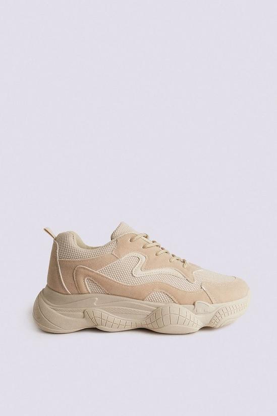 Warehouse Suedette And Mesh Mixed Chunky Trainer 1