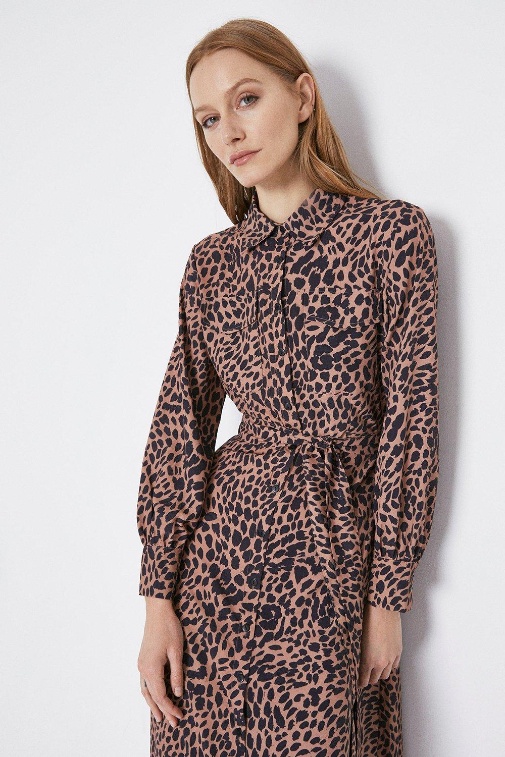 Leopard print midi shirt best sale dress warehouse