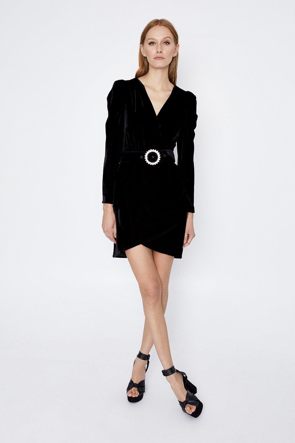 Warehouse velvet wrap hot sale dress