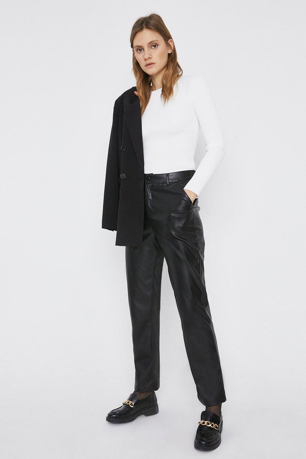 Trousers Faux Leather Straight Leg Trouser Warehouse