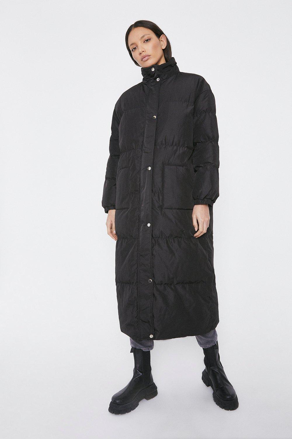 Warehouse black 2025 longline funnel coat