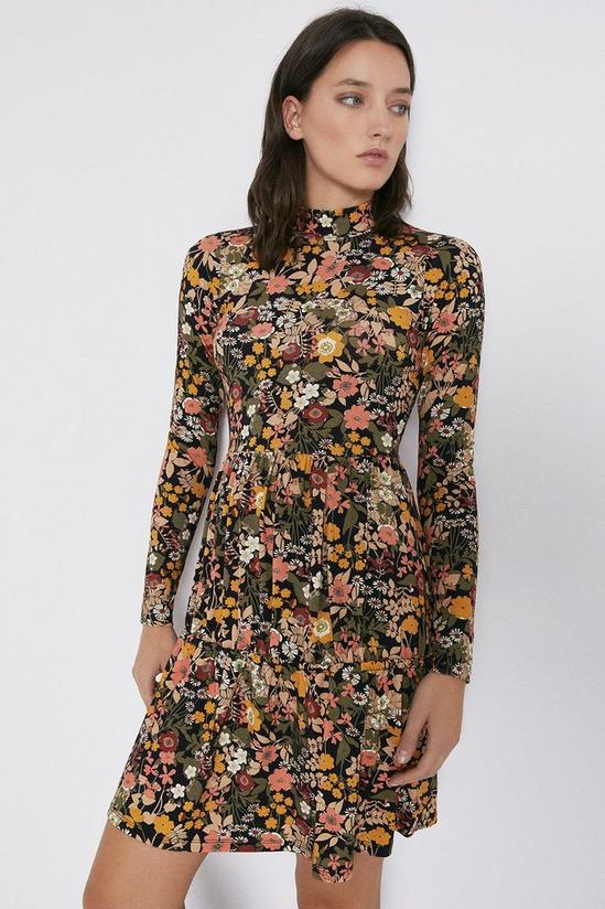 Warehouse Printed Tiered Funnel Neck Short Dress 1